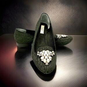 Simply Vera Vera Wang Embellished Rhinestone Bling Black Lace Ballerina Flats 8M